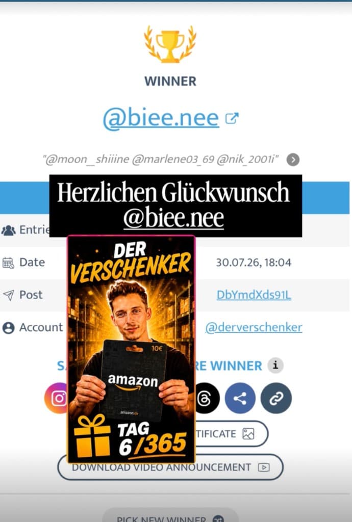 Gewinner-Highlight Tag 6 – Amazon-Gutschein